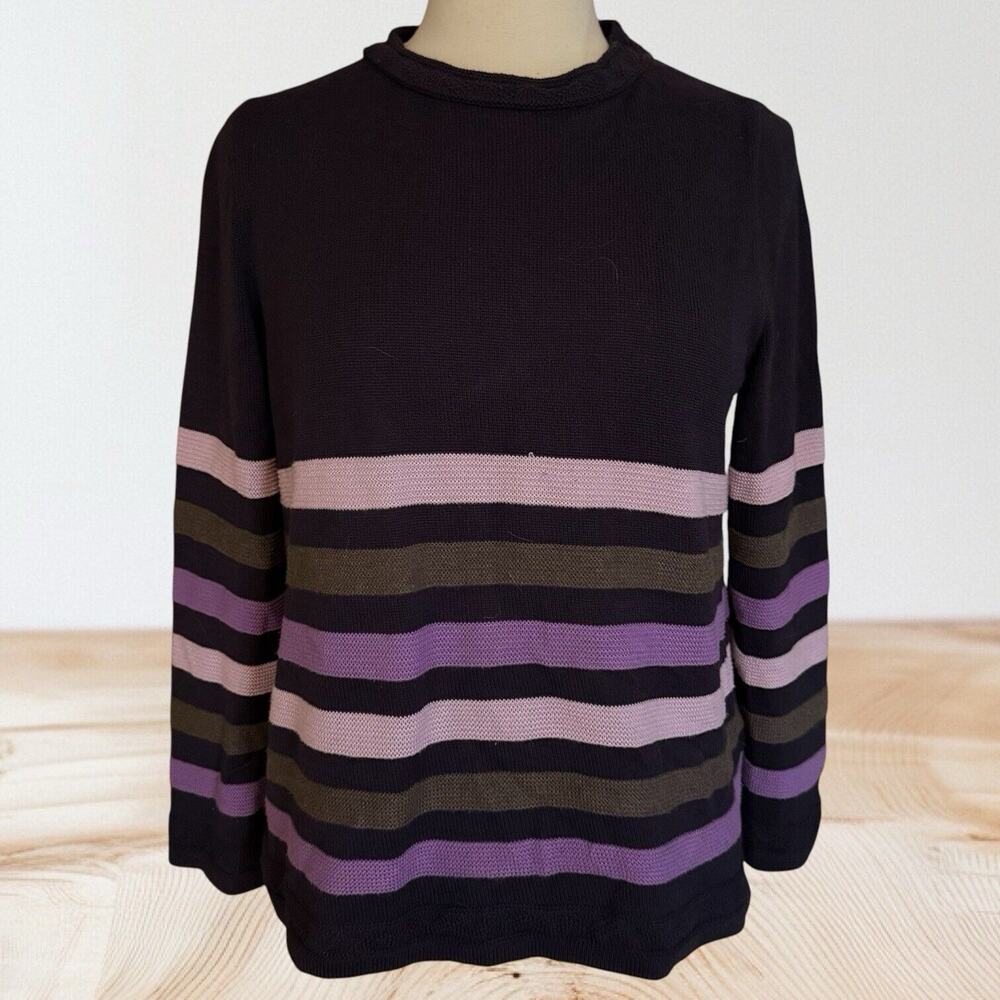 Skovhuus Denmark Striped Sweater Sz M Womens Black Cotton‎ Blend Soft Colors